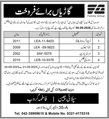 Jobs in Fatima Group Lahore
